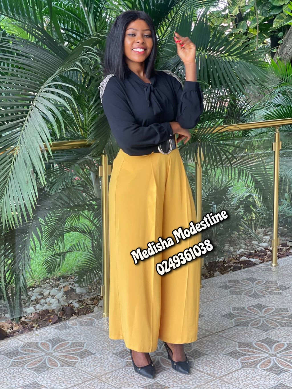 2-piece palazzo trouser set( black &yellow)
