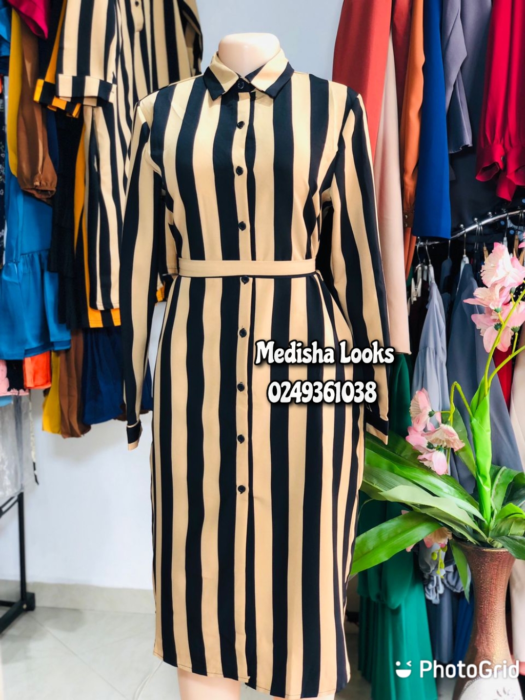 Knee level dress(striped)